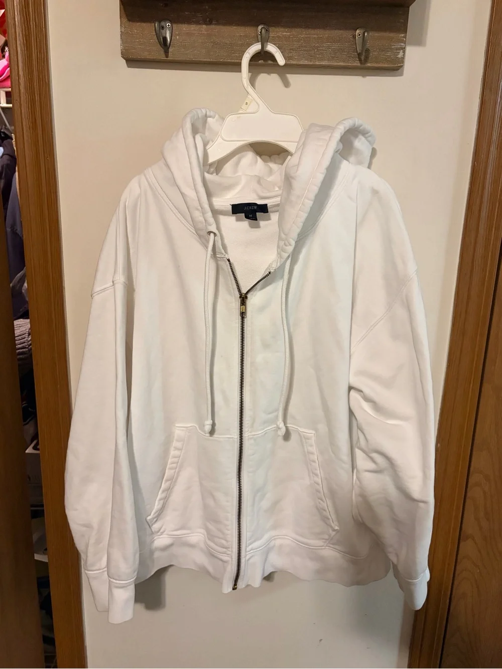 J. Crew White Full-Zip Hooded Sweatshirt